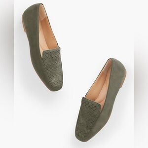 Talbots women’s Tuscan Olive woven Suede Stella Flat\ loafers size 8M